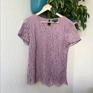 Cynthia Rowley Purple Lace Short Sleeve Blouse